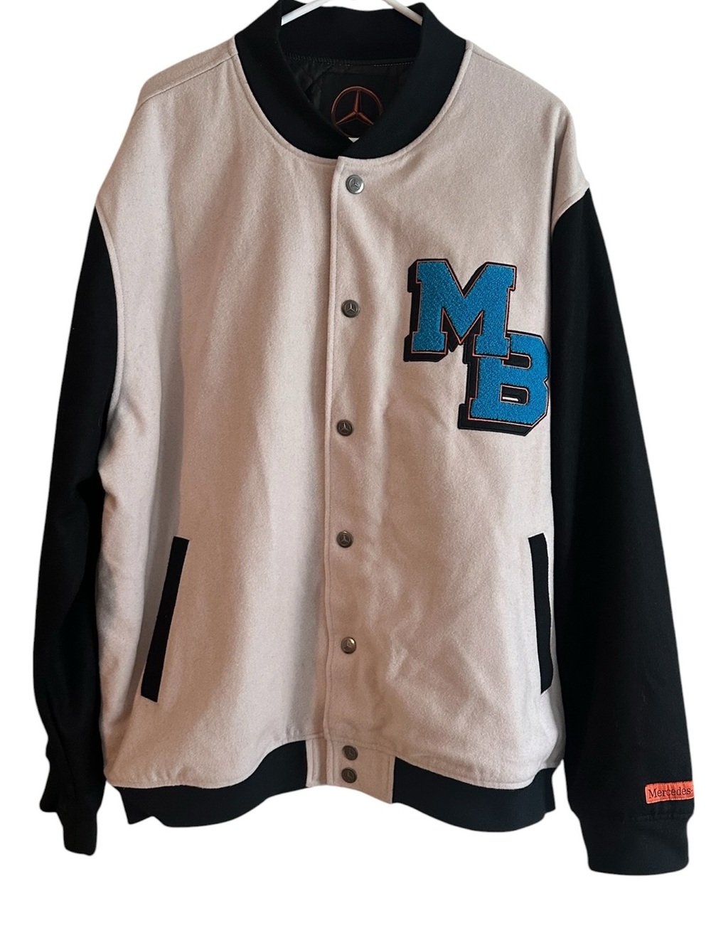 Mercedes-Benz Wool Varsity Bomber Letterman Jacket 86 Cream Black 2xl